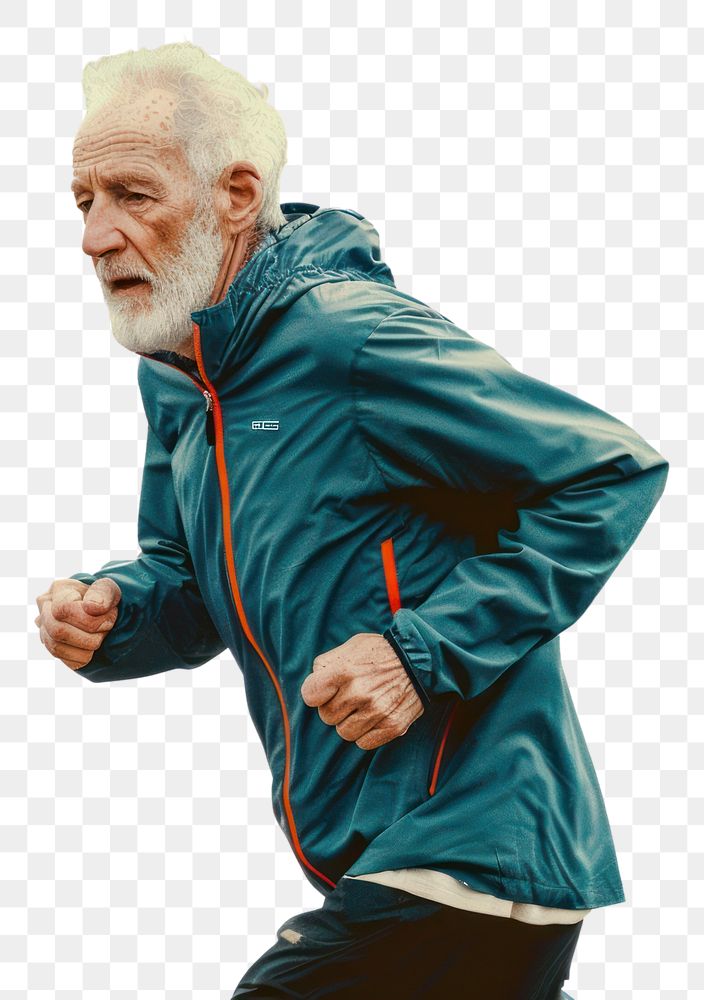 PNG Close up of an old man jogging sweatshirt clothing.