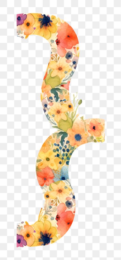 Curly bracket png floral watercolor symbol, transparent background
