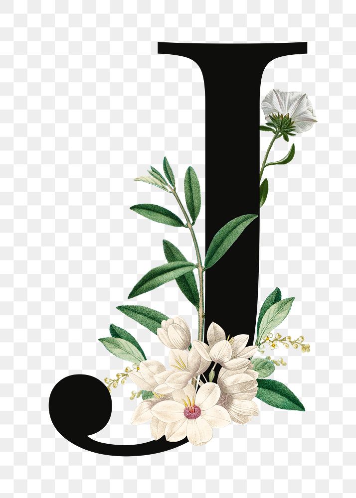 PNG Letter J floral font, transparent background