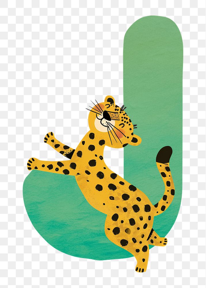 PNG letter  J with animal character, transparent background