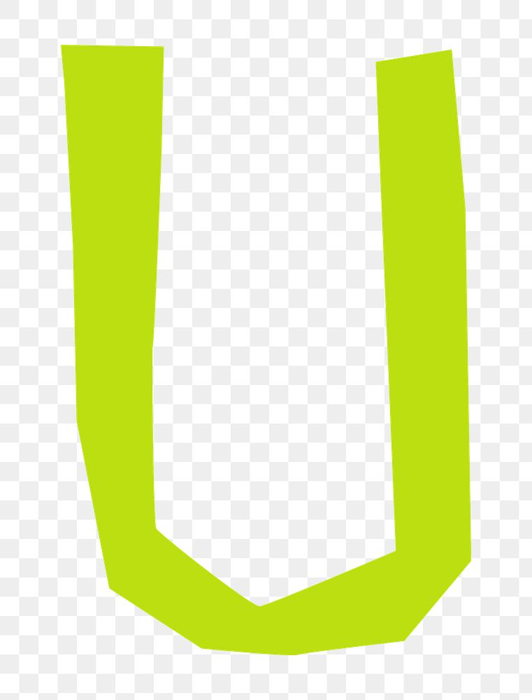 Letter U png in green paper cut shape font, transparent background
