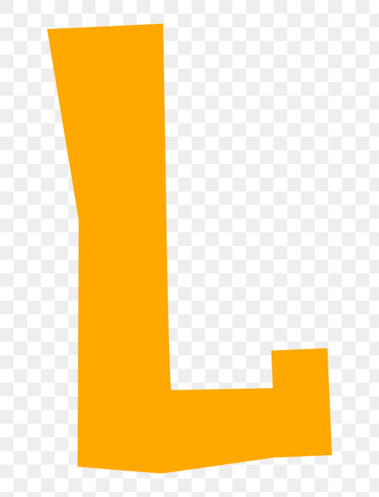 Letter L png in orange paper cut shape font, transparent background