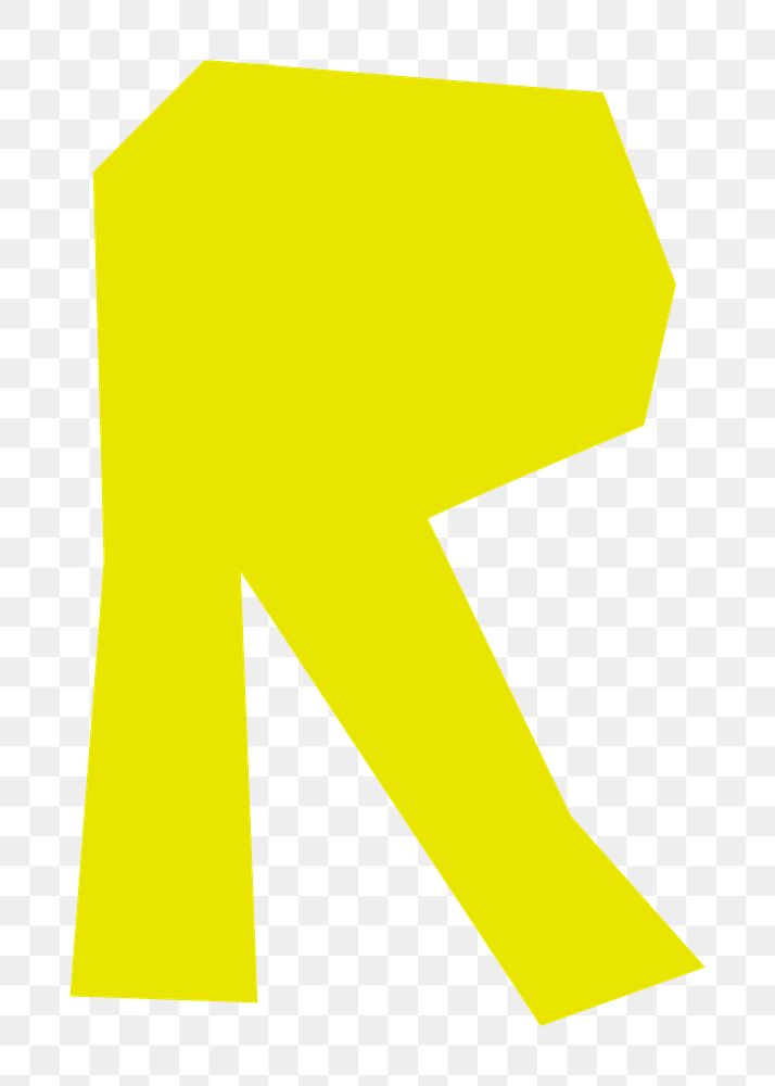 Letter R png in yellow paper cut shape font, transparent background