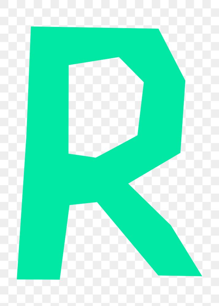 Letter R png in green paper cut shape font, transparent background