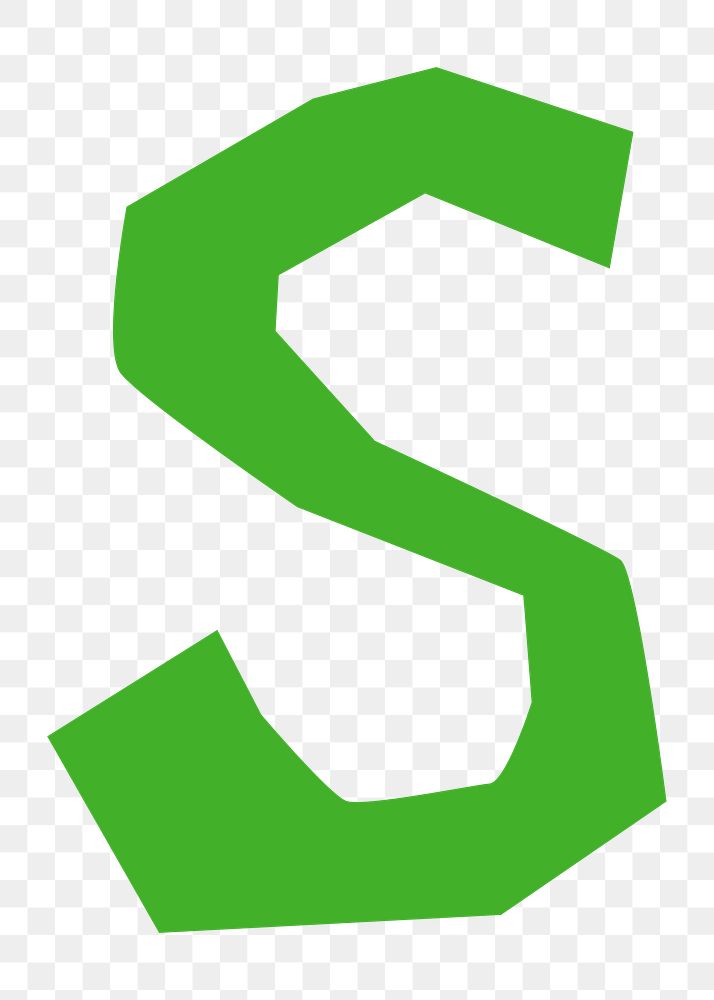 Letter S png in green paper cut shape font, transparent background
