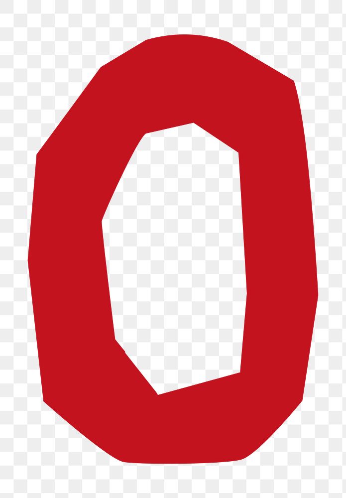 Number 0 png in red paper cut shape font, transparent background
