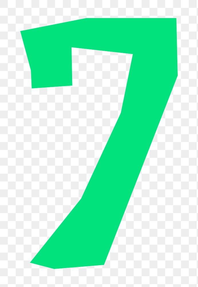 Number 7 png in green paper cut shape font, transparent background