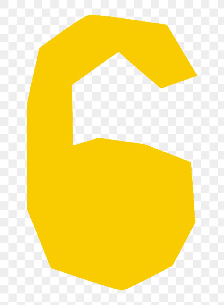 Number 6 png in yellow paper cut shape font, transparent background