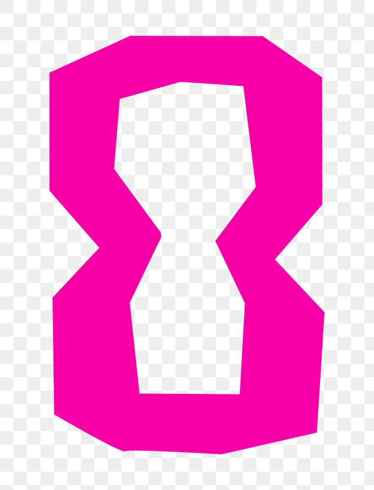 Number 8 png in pink paper cut shape font, transparent background