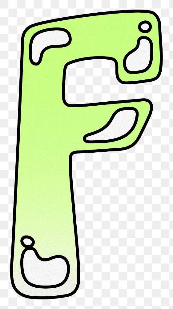 Letter F png cute funky lime green font, transparent background