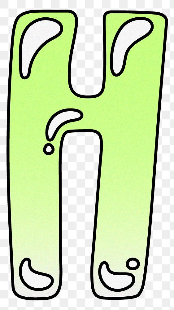 Letter H png cute funky lime green font, transparent background