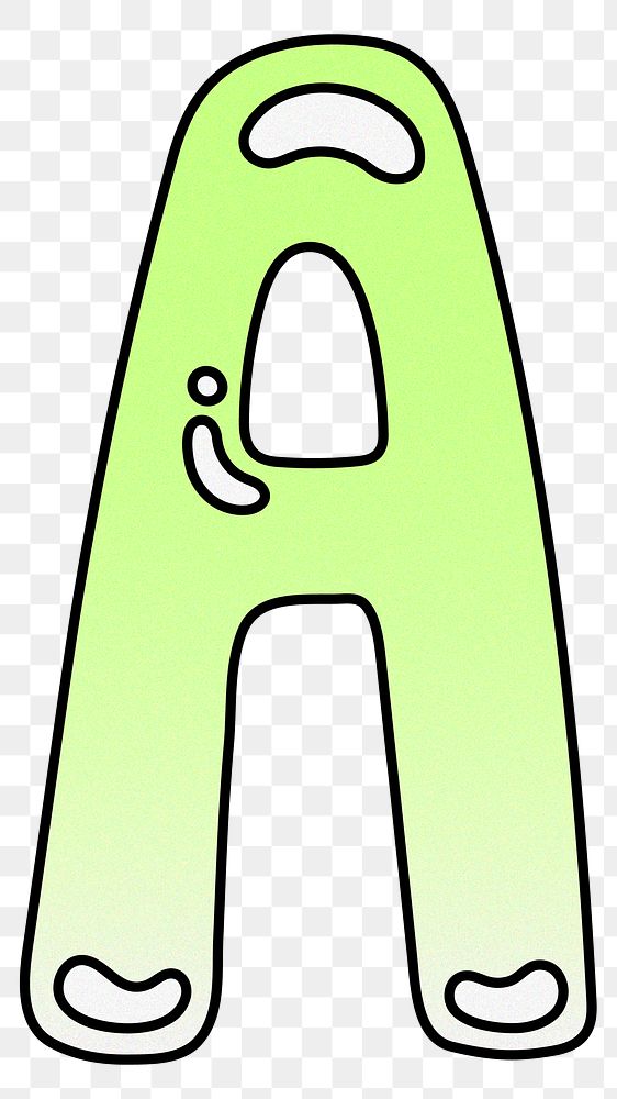 Letter A png cute funky lime green font, transparent background
