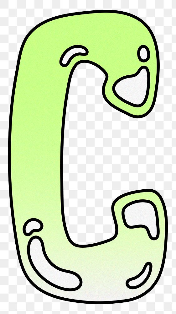 Letter C png cute funky lime green font, transparent background