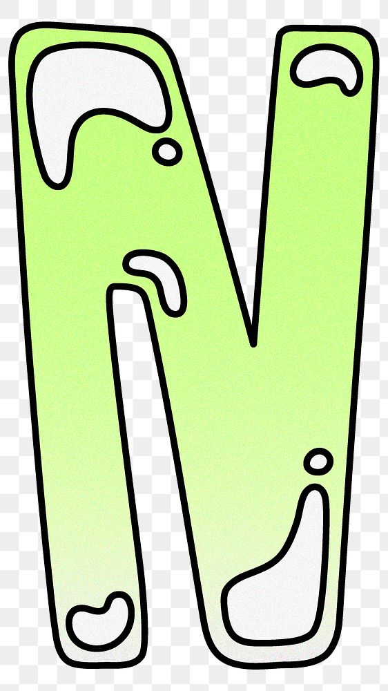Letter N png cute funky lime green font, transparent background