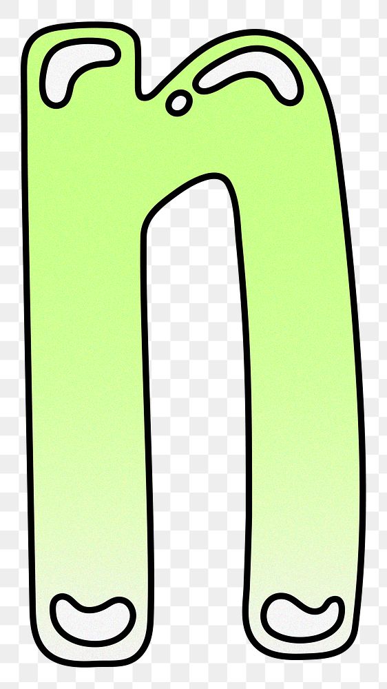 Letter n png cute funky lime green font, transparent background