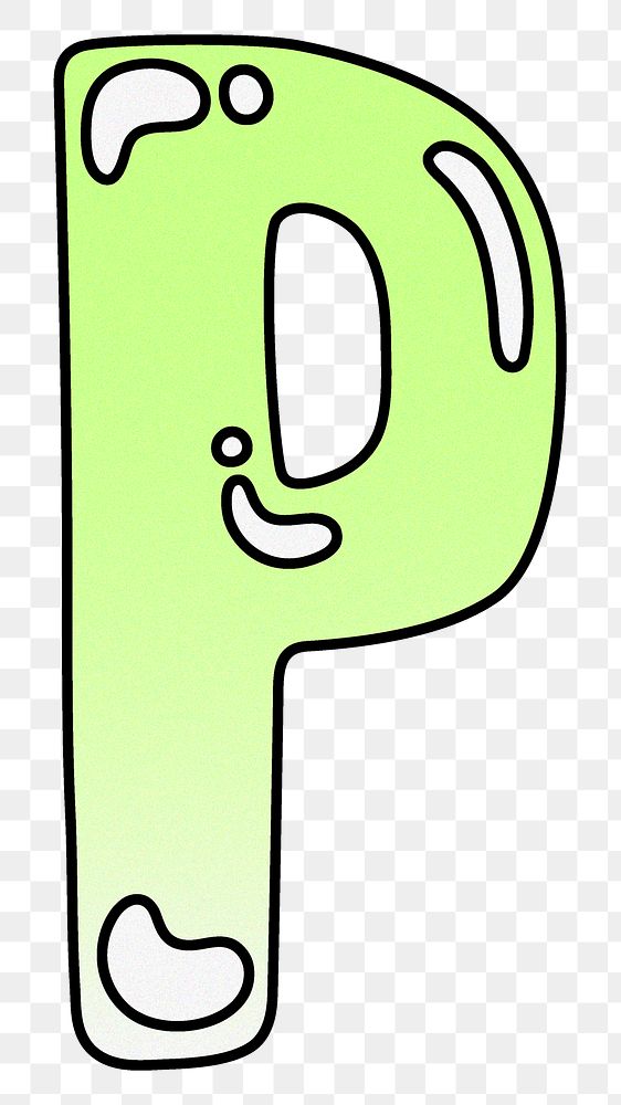Letter P png cute funky lime green font, transparent background