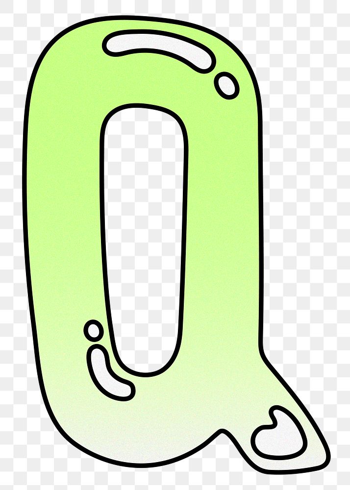 Letter Q png cute funky lime green font, transparent background