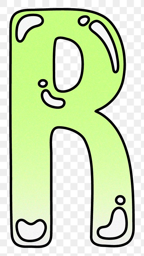 Letter R png cute funky lime green font, transparent background