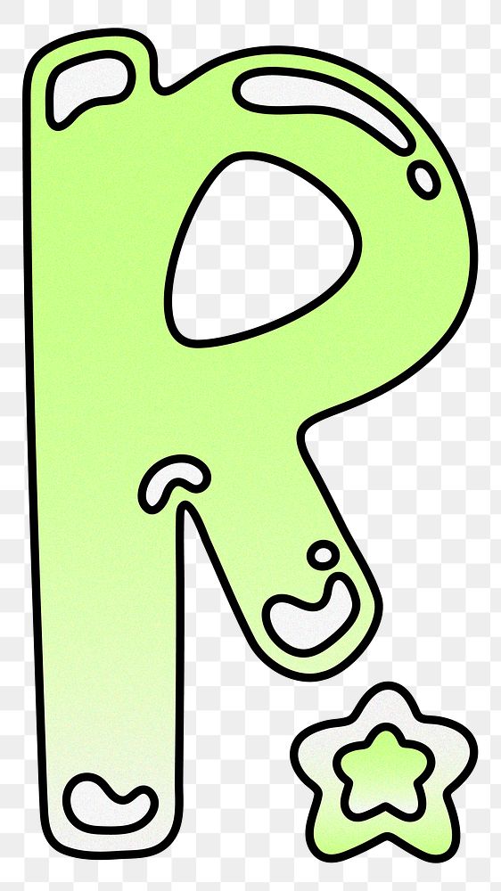 Letter R png cute funky lime green font, transparent background