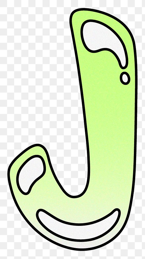 Letter J png cute funky lime green font, transparent background