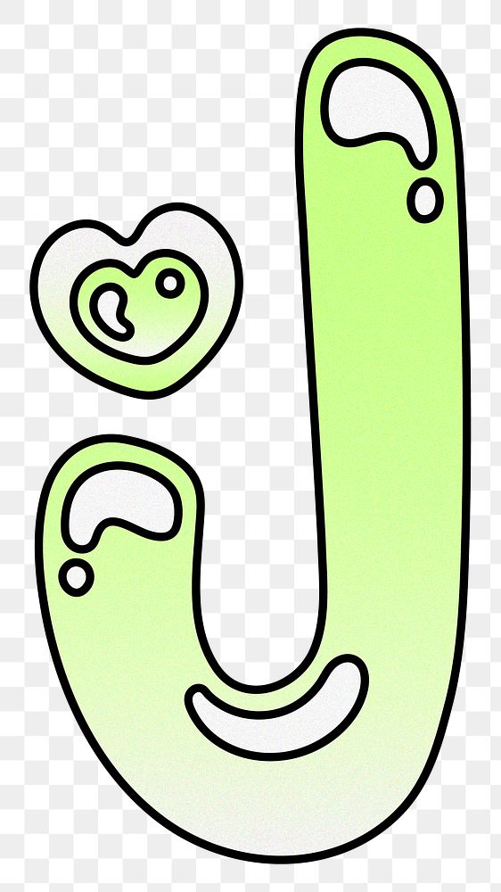 Letter J png cute funky lime green font, transparent background