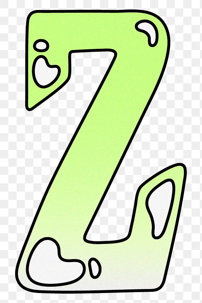 Letter Z png cute funky lime green font, transparent background