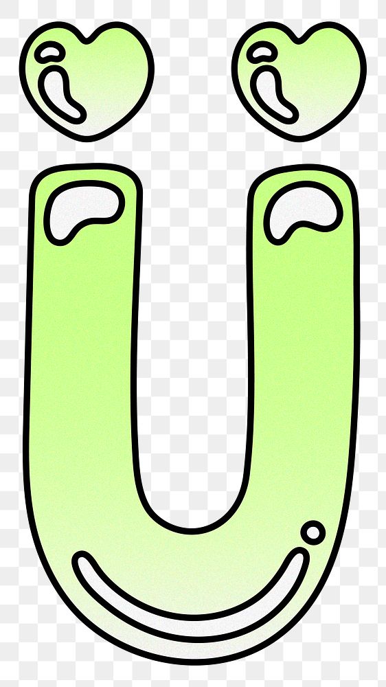 Letter U png cute funky lime green font, transparent background