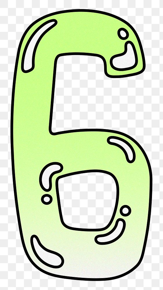 Number 6 png gradient lime green font, transprent background