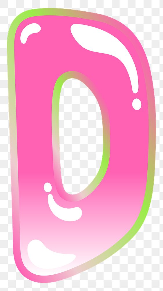 Letter D png cute cute funky pink font, transparent background
