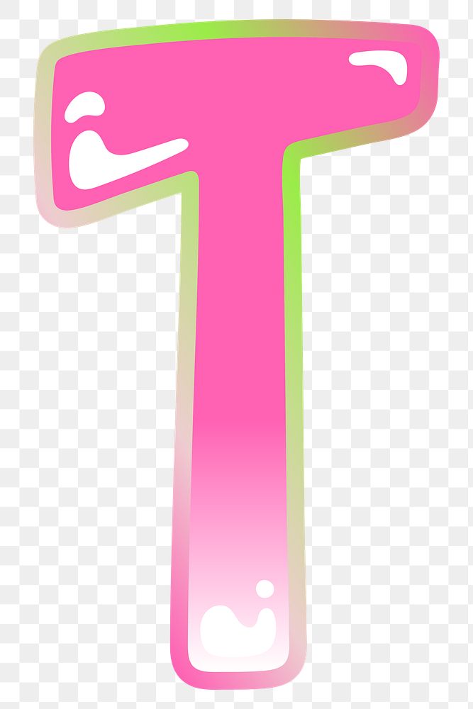 Letter T png cute cute funky pink font, transparent background