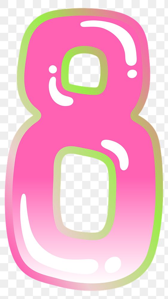 Number 8 png cute cute funky pink font, transparent background