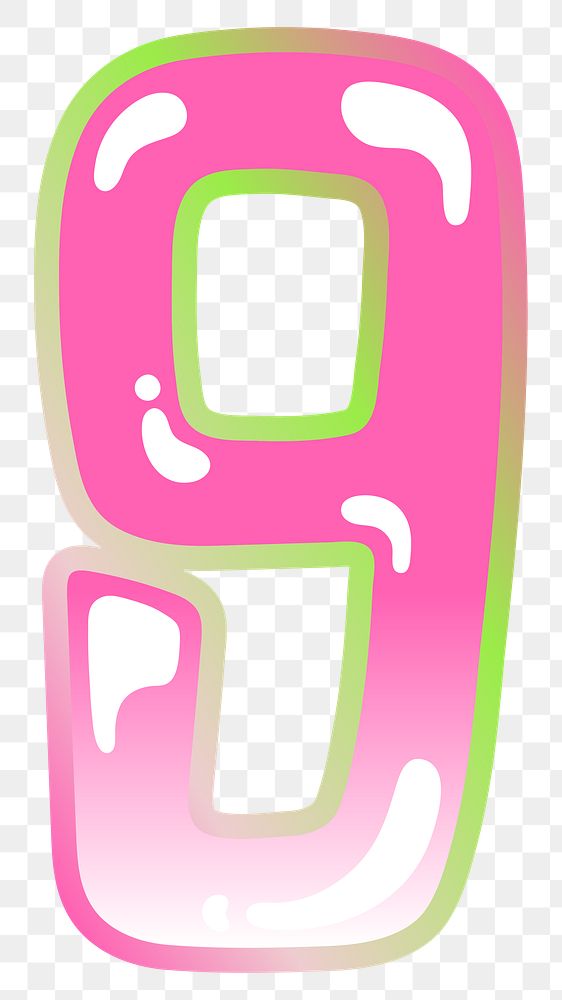 Number 9 png cute cute funky pink font, transparent background