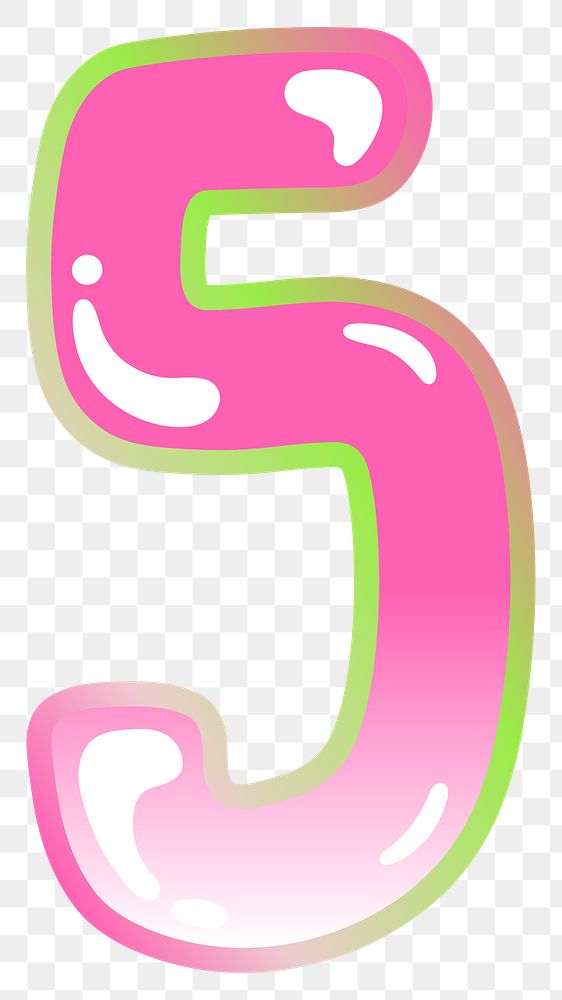 Number 5 png cute cute funky pink font, transparent background