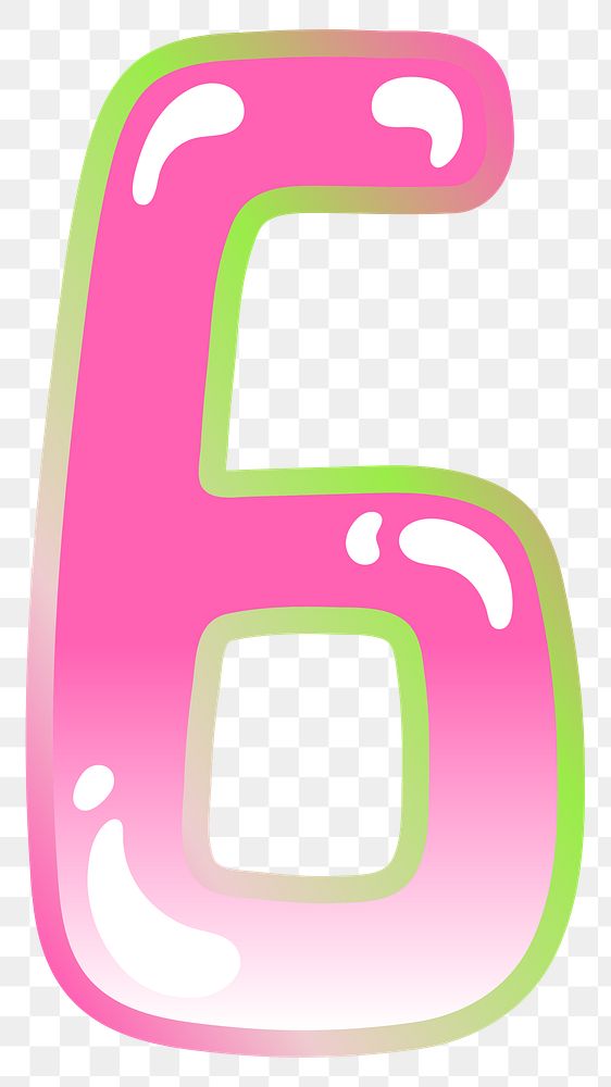 Number 6 png cute cute funky pink font, transparent background
