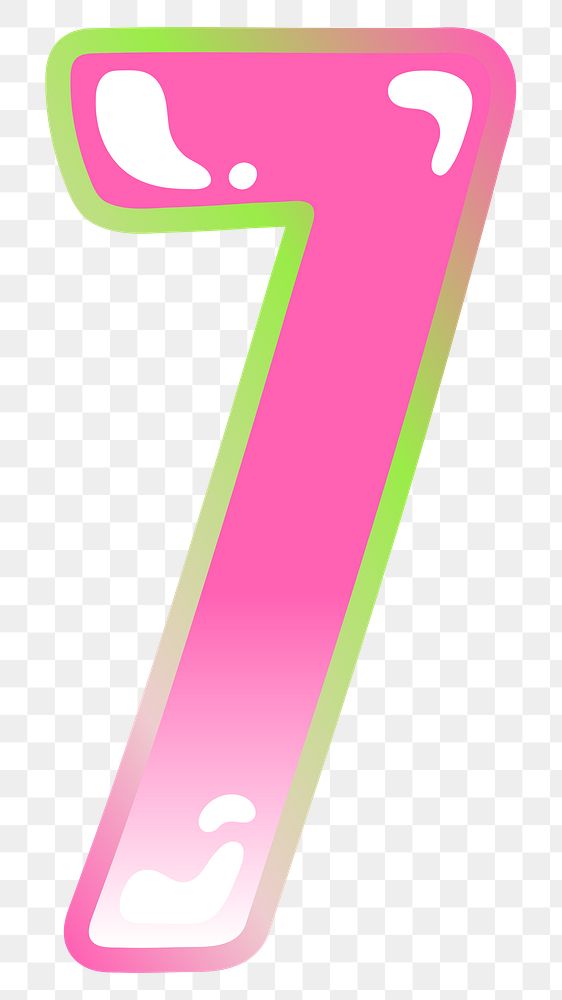Number 7 png cute cute funky pink font, transparent background