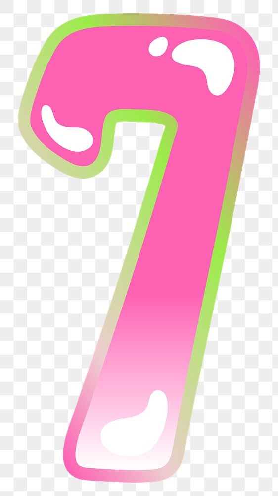 Number 7 png cute cute funky pink font, transparent background