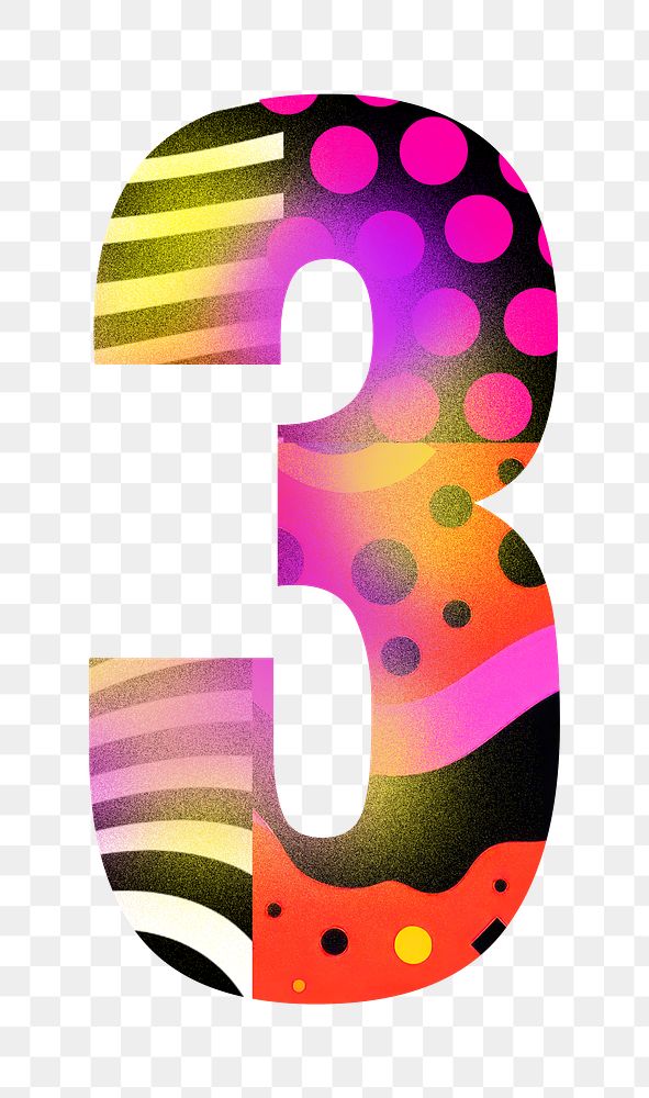 Number 3 png funky abstract bold font, transparent background