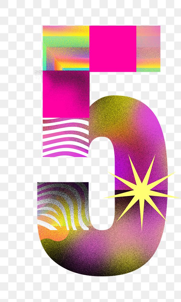 Number 5 png funky abstract bold font, transparent background