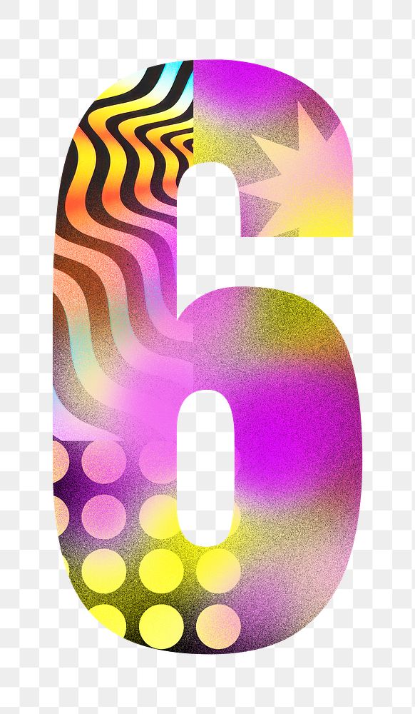 Number 6 png funky abstract bold font, transparent background