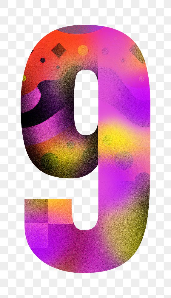 Number 9 png funky abstract bold font, transparent background
