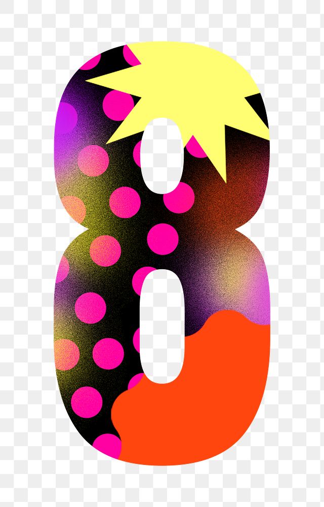 Number 8 png funky abstract bold font, transparent background