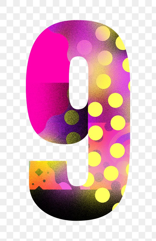 Number 9 png funky abstract bold font, transparent background