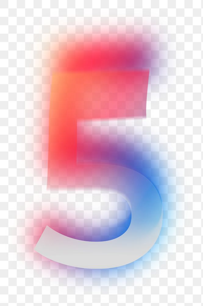 Number 5  png offset color font, transparent background