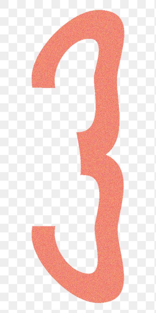 Number 3  png  orange distort font, transparent background