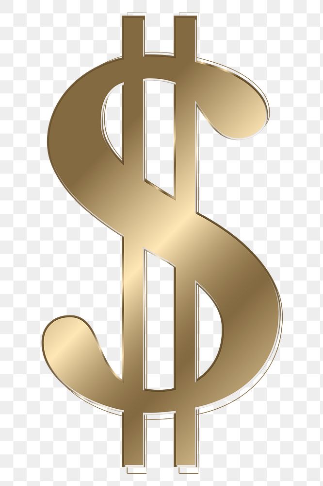 Dollar png gold metallic symbol, transparent background