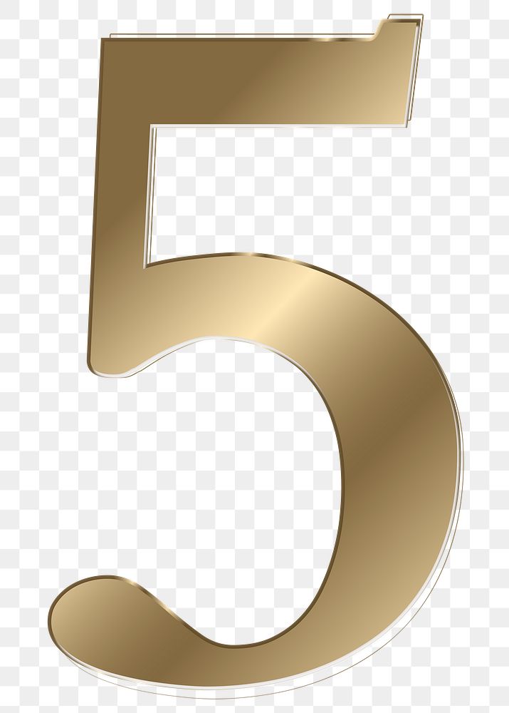 Number 5 png gold metallic font, transparent background