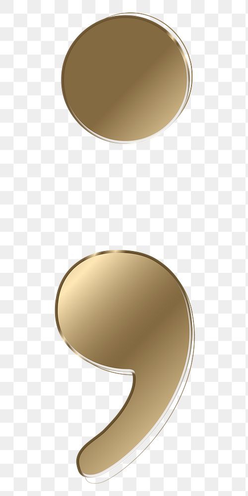 Semicolon png gold metallic symbol, transparent background
