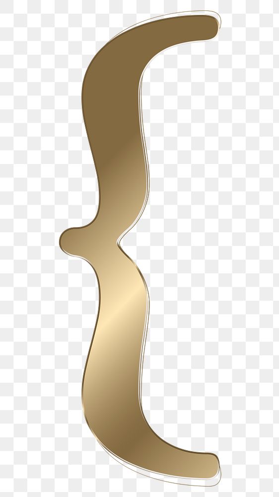 Curly bracket png gold metallic symbol, transparent background