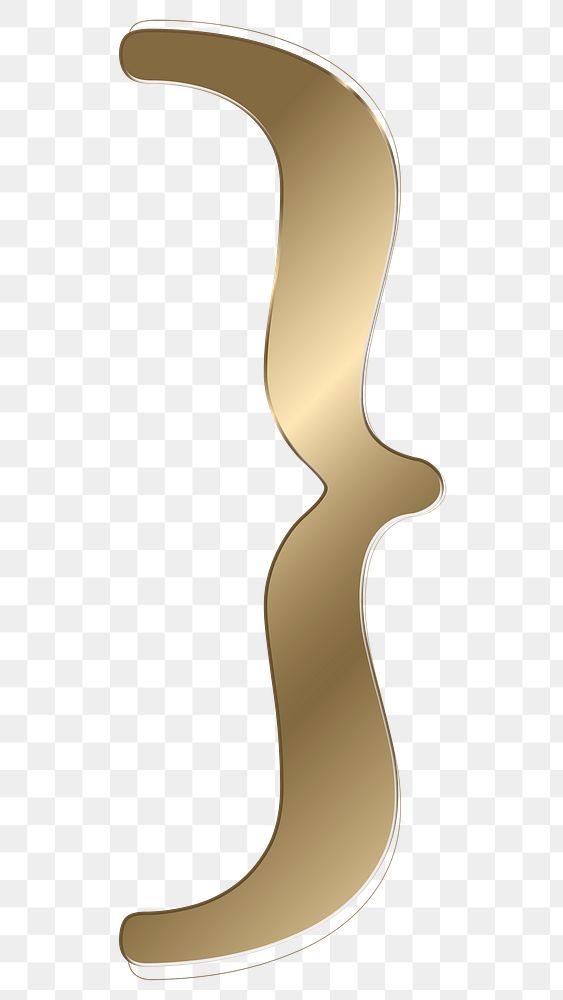Curly bracket png gold metallic symbol, transparent background