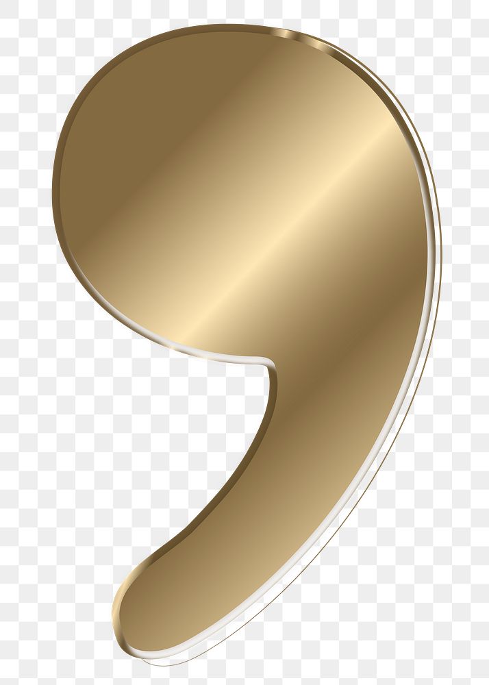 Comma png gold metallic symbol, transparent background